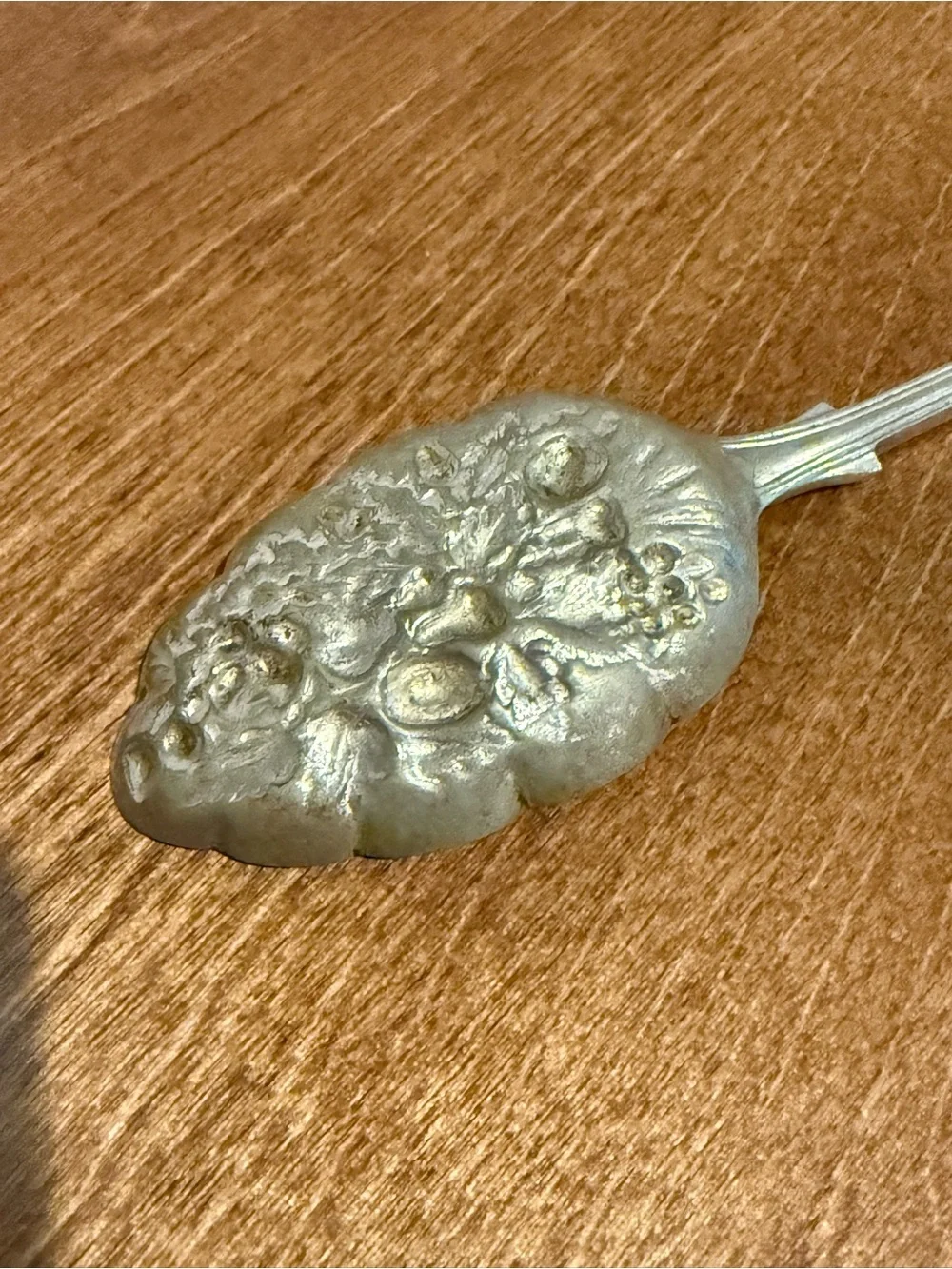 Victorian Silverplate Serving Spoon Ornate Fruit Floral Berry Pattern - Marked